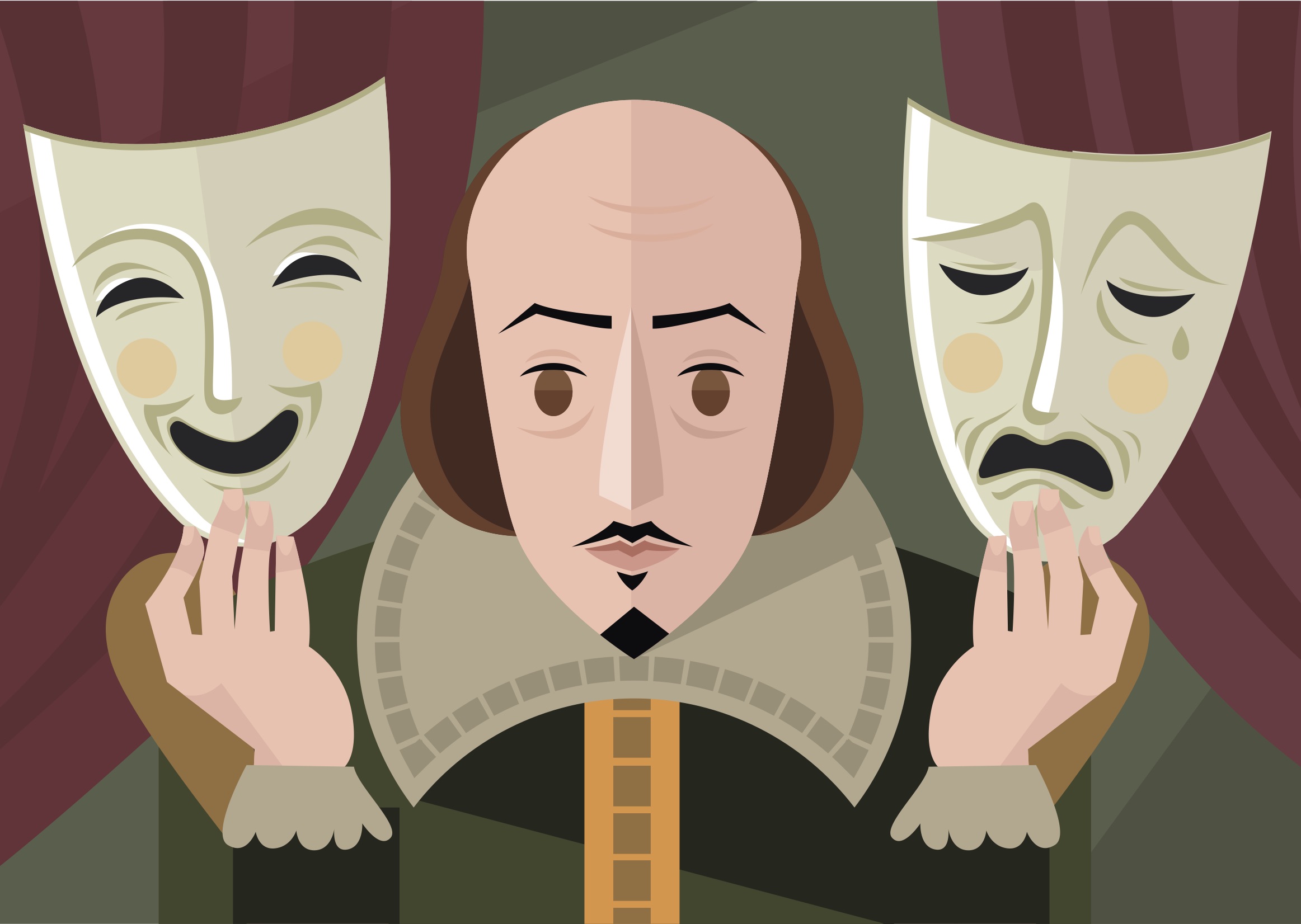 Комическое произведение. Персонажи Уильям Шекспир коллаж. Уильям Шекспир инфографика. Английский театр Уильям Шекспир. Театральные маски.